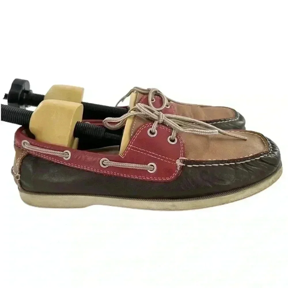 J Murphy mens boat shoes size 10 red brown leather preppy nautical